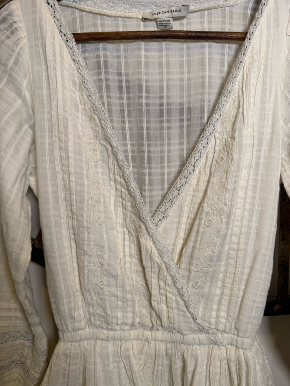 American Eagle Cream Crochet-Trim Gauze Dress - Picture 7 of 8